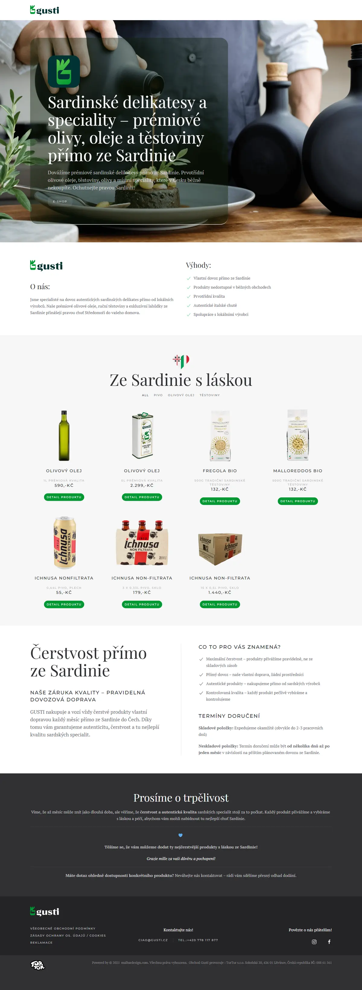 Gusti.cz website designed by MalbarDesign, full page