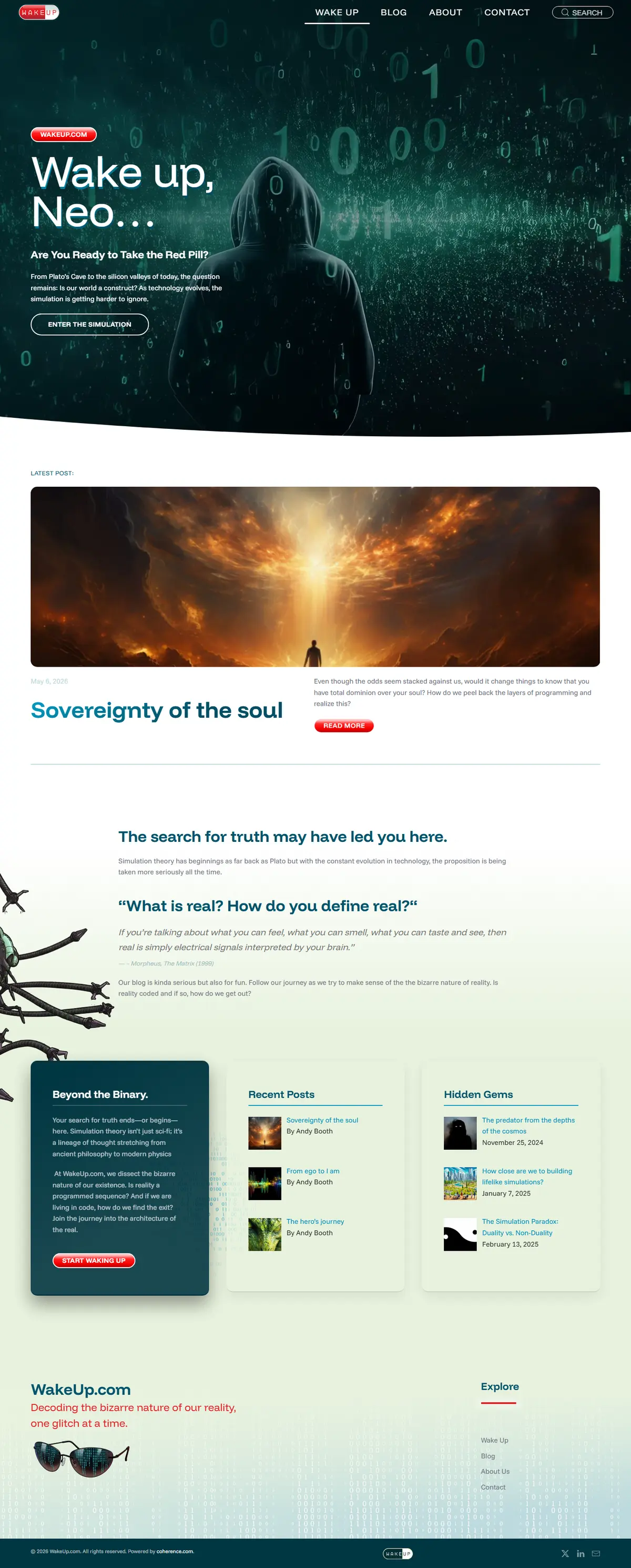 WakeUp.com website designed by MalbarDesign, full page