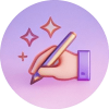 Hand holding a pencil ready to draw sparkly stars on a purple circular background.